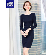 羅蒙（ROMON）夏裝職業(yè)大碼連衣裙女士高端時(shí)尚名媛OL氣質(zhì)正式場(chǎng)合藏青包臀裙子 長(cháng)袖藏青色連衣裙 M