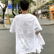 HKSH快手網(wǎng)紅同款短袖男夏季梵文燙鉆T恤男女精神小伙上衣 燙鉆-白色【/高質(zhì)量】 M 95-105斤【正版】