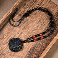 那遇正品彩虹眼黑曜石麒麟吊墜玉石掛件男士項鏈水晶情侶生日禮物飾品 黑曜石檀木款【麒麟頭】