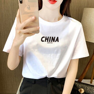 朵迪雅尚純棉短袖t恤女2022夏季女裝新款韓版寬松印花T恤衫休閑百搭打底衫 白色-CHINA M 【建議95-115斤】
