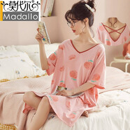 莫代爾自帶胸墊性感露背短袖棉睡裙女夏中長(cháng)款薄款夏季200斤冰絲可外穿 XM3317莫代爾睡裙 無(wú)墊 M