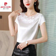 皮爾卡丹（pierre cardin）醋酸緞面女士t恤夏季大尺碼時(shí)尚百搭短袖打底衫洋氣冰絲涼感上衣 306白色 M 【建議85-100斤】