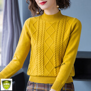 品哥弟新2024新款毛衣女打底衫新款韓版氣質(zhì)加厚針織衫半高領(lǐng)秋冬季上衣 黃色 S