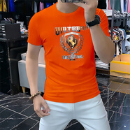 匡都（KRDUGBR）香港潮牌短袖T恤男輕奢夏季男裝燙鉆印花圓領(lǐng)半袖打底衫冰絲免燙 橙色A51 L 【110-125斤】