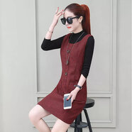 傳祺威登 毛呢背心裙女春秋連衣裙2019新款無(wú)袖馬甲連衣 暗紅色格子1985 S 建議80-90斤