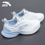 安踏（ANTA）女鞋運動鞋女輕靈秋季新款網(wǎng)面透氣跑步鞋休閑鞋戶外旅游鞋 象牙白/氧氣藍 (皮面) 38.5