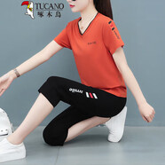 啄木鳥(niǎo)（TUCANO）女士式夏季運動(dòng)套裝女中年好棉2026新款七分褲廣場(chǎng)舞羽毛球套裝 8022橘色 【七分褲套裝】 L (95-115斤)