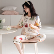 甜桔子女士睡衣女夏季短袖純棉七分褲寬松家居服女短褲可外穿學(xué)生睡衣 MJF7066【100%棉七分褲套裝】 L /身高162-167 體重100-120