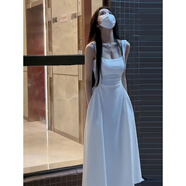 妍莉芬（yanlifen）白色吊帶連衣裙子女2025夏季新款法式茶歇小個(gè)子初戀收腰a字長(zhǎng)裙 白色 M 【101-110斤】