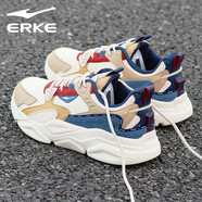 鴻星爾克（ERKE）漫心運動(dòng)男鞋2025年秋冬季新款潮流皮面情侶老爹女鞋軟底運動(dòng)休閑 暖亞麻/霧藍 （男鞋） 40