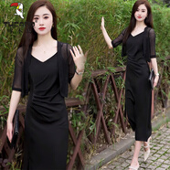 啄木鳥(niǎo)冰絲防曬衣女配吊帶裙的小外搭披肩短款網(wǎng)紗開(kāi)衫百搭防曬罩衫坎肩 黑色【中袖開(kāi)衫】 L 【建議100-120斤】