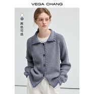 VEGA CHANG毛針織衫女2025年秋冬新款手工穿線撞色冰島藍毛衣開衫 月巖灰 S