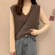 歐洛黛毛衣馬甲女寬松v領(lǐng)簡(jiǎn)約春秋新款馬夾坎肩顯瘦百搭針織背心上衣女 咖啡色 均碼 80-140斤