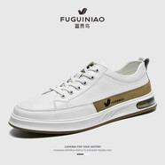 富貴鳥(niǎo)休閑鞋男鞋秋季白色板鞋百搭小白鞋系帶潮流皮面鞋子男QC 米棕FG48220117 42