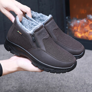 布瑞京老北京布鞋冬季男棉鞋加厚保暖中老年爸爸鞋寬松休閑防滑老人棉靴 咖色 41 (255mm)