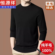 恒源祥特價 撿漏100%純羊毛衫男士秋冬季圓領(lǐng)套頭薄款毛衣打底針織衫男 黑色【圓.領(lǐng)】23102 L