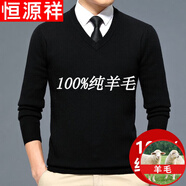 恒源祥羊毛絨衫100不起球羊毛絨毛衫男加 厚中年V 領(lǐng)毛衣秋冬季 黑色601 165碼(建議100-120斤穿