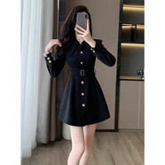 蘇洛琳（SULUOLIN）2025年新款春秋季女士裝黑色長(cháng)袖連衣裙子休閑氣質(zhì)時(shí)尚小個(gè)子衣服 黑色 M (建議：95-105斤)