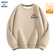 GENIOLAMODE衛(wèi)衣男加絨加厚冬季潮流潮牌圓領(lǐng)打底內(nèi)穿男生時尚衣服 卡其 XL