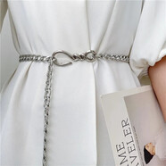 寶格妍歐美嘻哈街頭雙鏈條金屬皮帶女時(shí)尚裝飾腰鏈牛仔褲連衣裙百搭腰帶 銀色