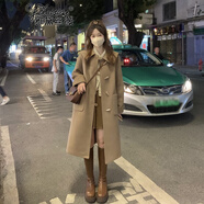雅黛絲薇牛角扣毛呢大衣女秋冬季小個(gè)子日系氣質(zhì)毛呢外套女中長款呢子大衣 咖色（加棉） S