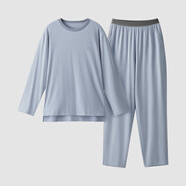蕉內（Bananain）棉棉305H男女士睡衣睡褲純棉情侶家居服套裝春秋季長(cháng)袖長(cháng)褲不悶汗 【男士】雪藍 XL