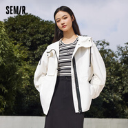 Semir森馬外套女中長款連帽收腰滿印秋冬季寬松帥氣女裝炸街潮酷 本白1100 XS 150/76A