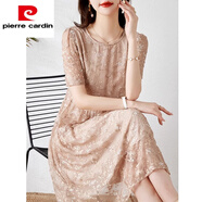 皮爾卡丹（pierre cardin）真絲連衣裙女夏季高端重工刺繡時尚碎花設(shè)計感桑蠶絲裙子韓版寬松 圖片色 S
