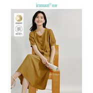 茵曼（INMAN）亞麻半身裙套裝2025夏季女裝新款簡(jiǎn)約松緊高腰顯瘦短上衣裙子 咖色 S