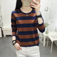 歐妤t恤女長(zhǎng)袖條紋春秋季2025新款韓版女裝寬松體恤上衣打底衫女 623咖啡色 4XL 建議140-160斤
