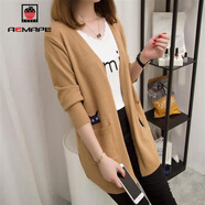 AEMAPE 針織衫女2025春秋冬季新款毛衣外套女裝寬松刺繡中長(cháng)款開(kāi)衫 卡其 M
