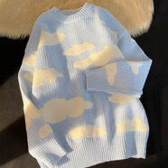 尡韻國潮毛衣男2022新款秋冬季韓版百搭圓領(lǐng)針織衫港風(fēng)休閑情侶毛線(xiàn)衣 天藍色505云朵 L