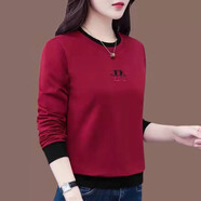 美莎尼衛(wèi)衣女2022新款春秋女士圓領(lǐng)顯瘦套頭上衣時尚裝百搭上衣 酒紅色 L 建議105-115斤
