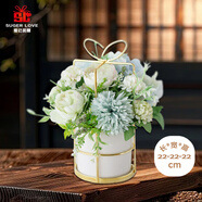 愛已裝糖假花擺件仿真花塑料花牡丹花仿真植物陶瓷花瓶客廳裝飾 綠色