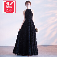 愛夸貓（AIKUAMAO）成人禮服女18嵗禮服高級(jí)感晚禮服裙新款2023韓版長款學(xué)生宴會(huì)聚會(huì) 黑色掛脖長款 M