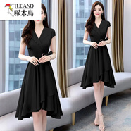 啄木鳥(niǎo)輕奢高端時(shí)尚連衣裙女夏季2025新款名媛氣質(zhì)女神范收腰顯瘦洋 黑色 L 【建議108-118斤