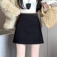 對蘭小香風(fēng)閃閃重工亮片半身裙女秋冬季新款高腰包臀裙女士加厚短裙 黑色 XL