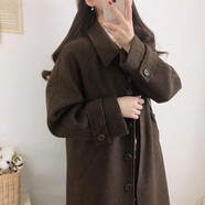 佘曼萊毛呢大衣女學(xué)生2025秋冬季韓版百搭中長(cháng)款呢子風(fēng)衣外套女裝小個(gè)子 深棕色【夾棉款】 M 【90-105斤】