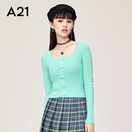 A21秋冬時(shí)尚女裝方領(lǐng)針織衫修身氣質(zhì)打底衫薄款簡(jiǎn)約套頭上衣 粉青藍(lán) S