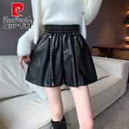 皮爾卡丹（pierre cardin）皮短褲女秋冬外穿2025新款高腰寬松顯瘦a字闊腿打底辣妹pu褲百搭 黑色 M