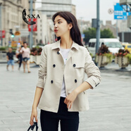 SXA香港潮牌短款小外套女2024新款春秋小個(gè)子風(fēng)衣雙排扣百搭短外套 米白色 L