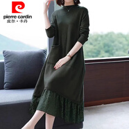 皮爾卡丹（pierre cardin）春秋女士毛毛衫針織連衣裙時尚過膝中長款寬松加新款毛衣裙子 綠色 XL 【建議105-120】