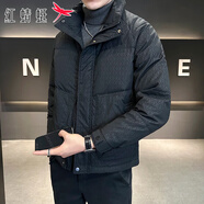 紅蜻蜓（RED DRAGONFLY）潮牌立領羽絨服男士冬季2024新款潮流格子保暖休閑上衣服外套男裝 黑色 M