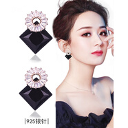丹彼紅色耳環(huán)新款潮小眾設計感耳墜氣質(zhì)大氣耳釘女生日禮物 黑色色光環(huán)菱形微鉆