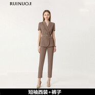 睿諾小西裝女秋季英倫風(fēng)裝女裝套裝西服外套售樓處工作服休閑高端正裝 短繡西裝+褲子 M