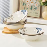 尚行知是碗面碗碗盤餐具日式陶瓷家用印花釉下彩湯碗湯盆簡約大容量8英寸 8英寸斗笠碗（6個裝）