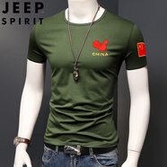 JEEP SPIRIT中國特種服裝t恤男衣服短袖半袖軍迷迷彩修身愛(ài)國夏季圓領(lǐng)刺繡 609綠(地圖) L (100-115斤)