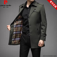 皮爾卡丹（pierre cardin）品牌加絨加厚中長款大碼風衣男休閑商務大衣秋冬裝修身茄克外套男 808軍綠色 春款款 XL(建議130-150斤穿)