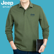 吉普（JEEP）休閑t恤男長(zhǎng)袖polo翻領(lǐng)商務(wù)休閑體恤衫春秋男裝上衣XZ1186 軍綠色 XL