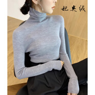 妃奧絨堆堆領(lǐng)針織衫打底衫女秋冬新款內(nèi)搭高領(lǐng)毛衣女裝洋氣修身純欲風 淺灰色 XXL